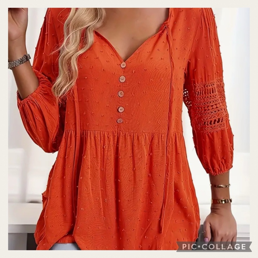 NEW Stunning Orange Bohemian 3/4 Sleeve Peasant Blouse HP